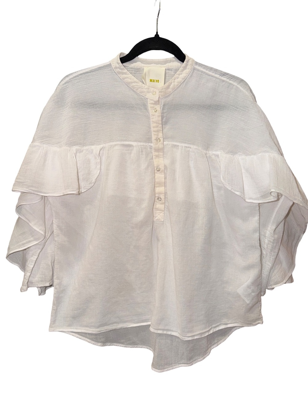 Anthropologie Maeve cotton White ruffled blouse M Boho Peasant Gauzy Top Beach